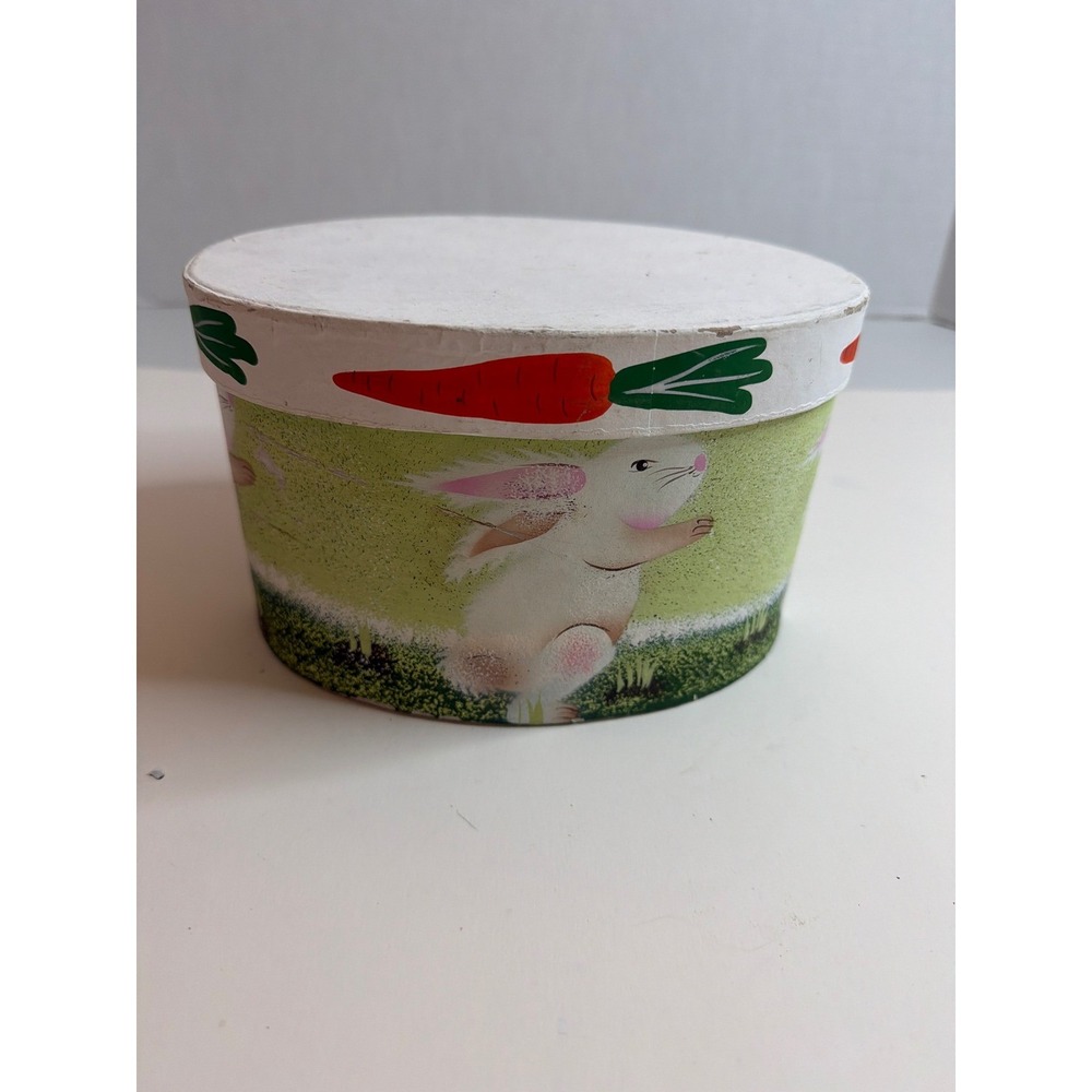 Cute Bunny Carrot‎ Round Trinket Box Container Easter Spring